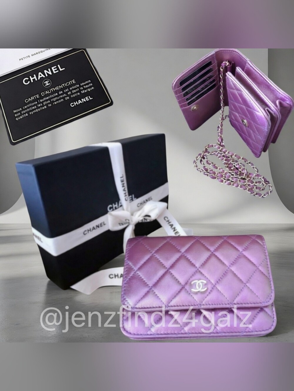 Chanel Iridescent Purple Quilted Lambskin Mini Wallet on Chain WOC NWT Full Set